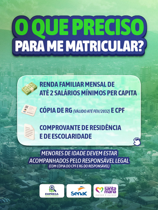 Requisitos para matrícula nos cursos do Emprega SM